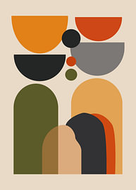 Abstract composition of arches, circles, and semicircles overlapping playfully by Adam Khabibi