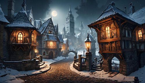 Old town illuminated in the evening