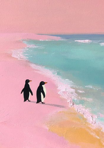 Minimalistische pinguïns in roze & turquoise