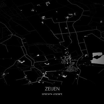Schwarz-weiße Karte von Zeijen, Drenthe. von Rezona