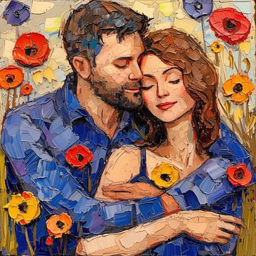 Man en vrouw in een botanische liefdestuin abstract van TheXclusive Art