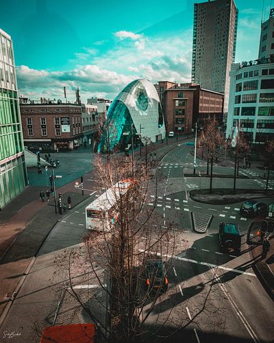 een deel van de stad van boven af.