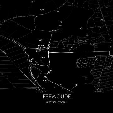 Zwart-witte landkaart van Ferwoude, Fryslan. van Rezona