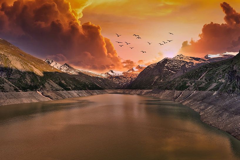 Silent wings above the fiery sky by Dieter Fischer