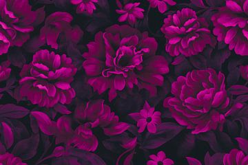 Fluweel Donker Moody Bloemen Fuchsia Roze Bloemen Luxe Weelde van Andrea Haase