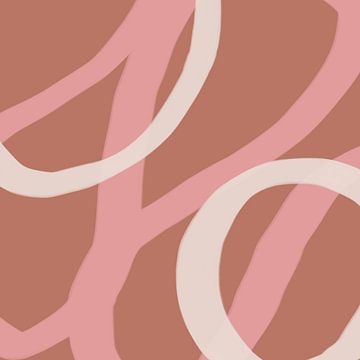 Kleurrijke en speelse moderne abstracte lijnen in roze en warm bruin van Dina Dankers