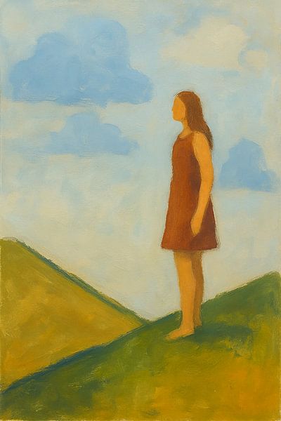 Tranquil Height - Abstrakte Berglandschaft mit weiblicher Figur von Kleurenrijk