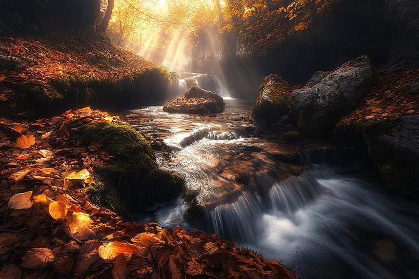 Autumn forest with rippling stream by Imperial Art House