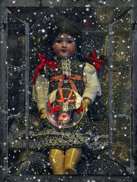 Window view - Old doll with glass ball by Christine Nöhmeier