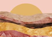 Zen kunst. Abstract landschap in Japanse stijl in geel, roze, beige. van Dina Dankers thumbnail
