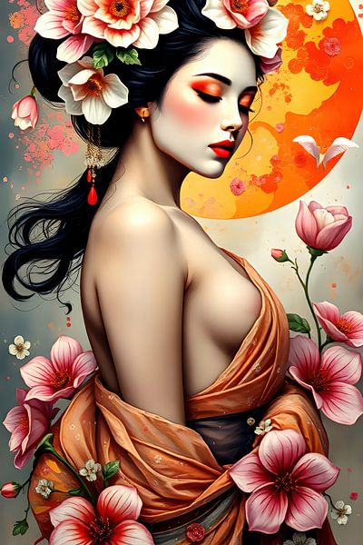 peinture femme avec fleurs par Egon Zitter