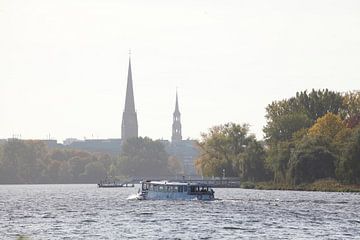 Stoomboot, Buitenste Alster, Alster, herfst, Hamburg