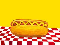 Hot Dog mit Senf Rot Kariert Gelb