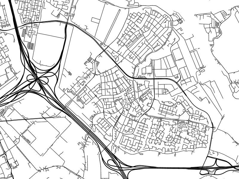 Map of Ridderkerk in Black and Wite by De Kaartenwinkel