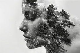 double exposure woman and forest