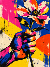 Auffällige Pop-Art-Blume in der Hand von Dodik Hariyono
