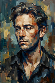 Portrait abstrait et expressif d'un homme dans des tons bleus et ocres sur Zala Creative