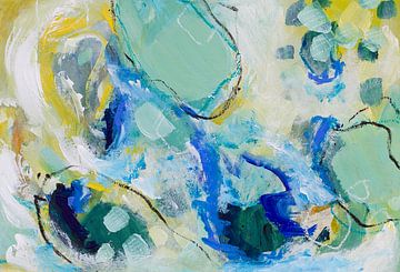 Trails along the river - handgeschilderd abstract werk in koele kleuren van Qeimoy