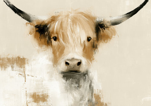 A Gentle Presence – Highland Cattle Poster in Beige