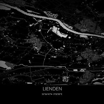 Black-and-white map of Lienden, Gelderland. by Rezona