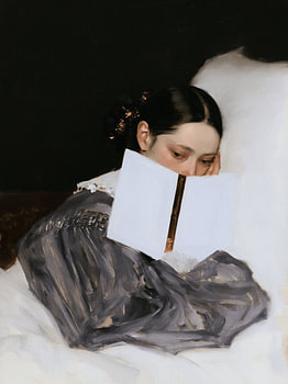 Lost in a Book – Reproduction artistique représentant une femme en train de lire, peinte à l'huile