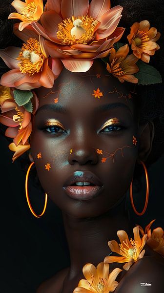 african woman with flowers by Gelissen Artworks