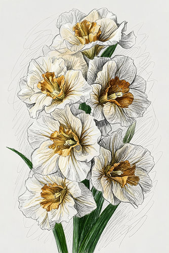 DAFFODIL SCRIBBLE ART PENCIL SKETCH - METAL POSTER