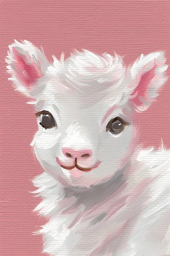 Schattig lammetje met roze achtergrond schilderij