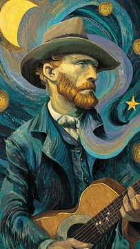 Sterrennacht Gitaar Droomlandschap Wanddecoratie van Aden Pink Studio