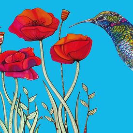 Kolibri & Mohnblumen von SheThinksInColors