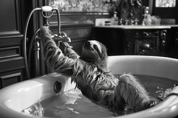 Cosy sloth in the bathtub - an adorable bathroom picture for your toilet by Felix Brönnimann