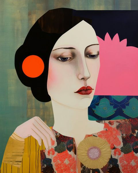 Contemporary art collage, kleurrijk portret van Carla Van Iersel