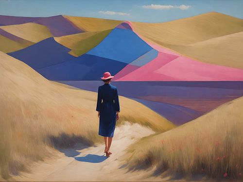 Portrait surréaliste d'une femme dans les dunes