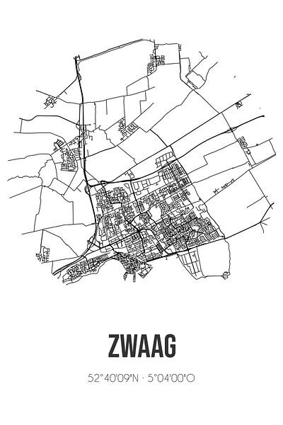 Zwaag (Noord-Holland) | Map | Black and White by Prints of Place