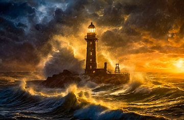 Storm on the coast by Kees van den Burg