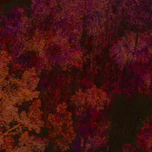 Modern abstract boslandschap in rood en bruin