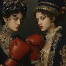 Barocke Damen mit Boxhandschuhen - Stil der alten Meister von Peter Pen Zeichnungen und Gemälde