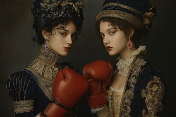 Baroque Ladies with Boxing Gloves - old masters style by Peter Pen Drawings and Paintings
