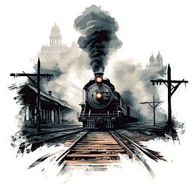 Stoomlocomotief op rails van Pixelbull Design