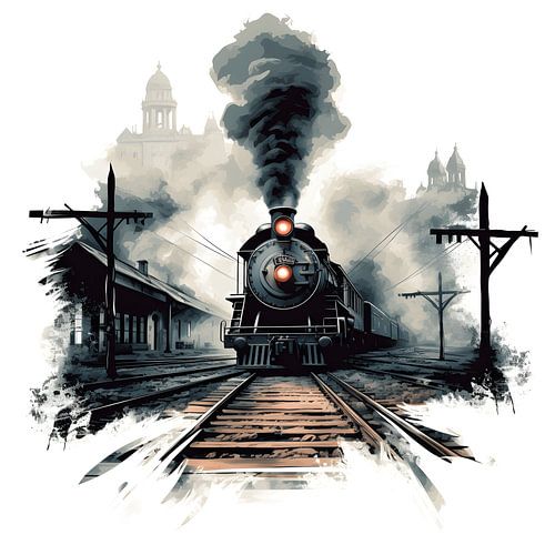 Stoomlocomotief op rails