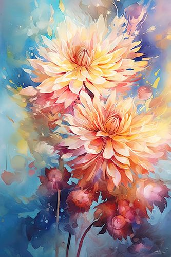 abstract aqaurel van een bloem/bloemen.