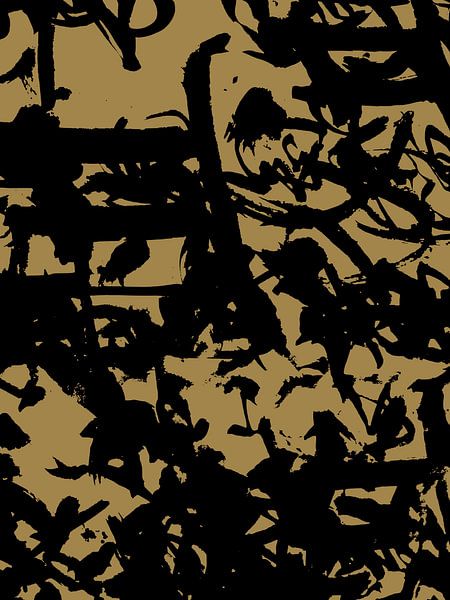 Wabi-Sabi Japan Abstract in Black on Ochre Yellow by Mad Dog Art