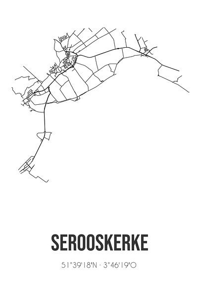 Serooskerke (Zeeland) | Map | Black and white by Prints of Place