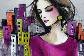 Rotterdam: Woman and City Buildings | Woman with an Earring by Abstract Painting