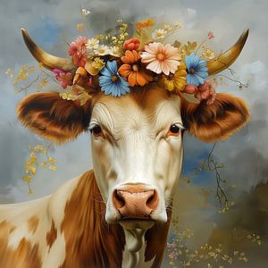 Vache avec des fleurs