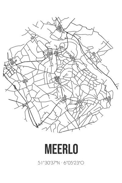 Meerlo (Limburg) | Landkaart | Zwart-wit van Stad & Wand