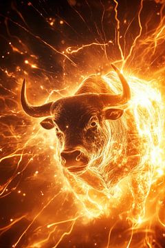 Vurige stierenkop met energie-effect van Poster Art Shop