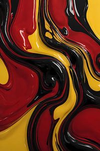 Dynamischer abstrakter Tanz in Rot und Gelb von De Muurdecoratie
