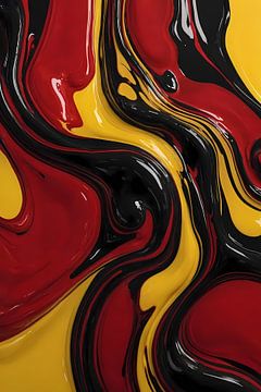 Dynamischer abstrakter Tanz in Rot und Gelb von De Muurdecoratie