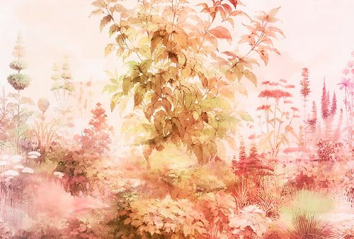 Moderne en abstracte Japandi botanische fantasie
